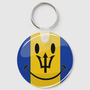 Smiling Barbados Flag Key Ring