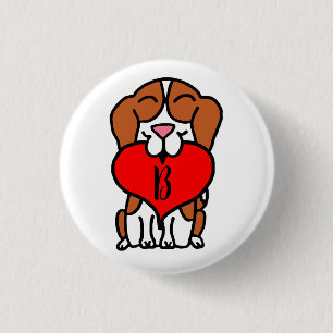 Smiling Beagle Heart Monogram 3 Cm Round Badge