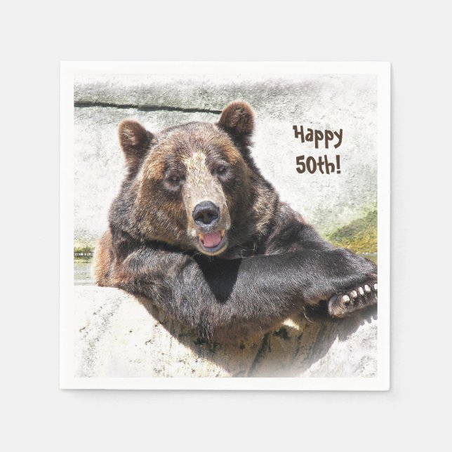 smiling bear 50th birthday napkin (Front)