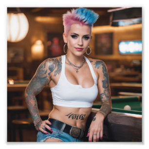 Smiling Beautiful Alternative Punk Pool Bar Girl Photo Print