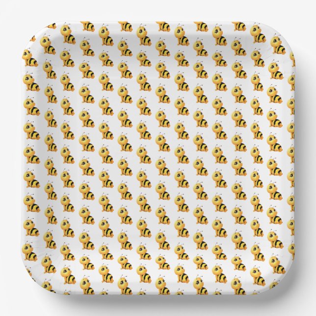 Smiling Bee Baby Shower Paper Plate (Front)