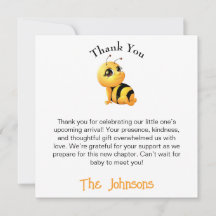 Smiling Bee Baby Shower Thank You Card
