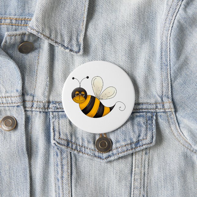 Smiling Bee Fun Bumblebee Character 7.5 Cm Round Badge (Creator Uploaded)