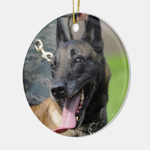Smiling Belgian Malinois Dog Ceramic Tree Decoration