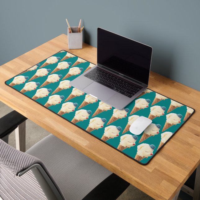 Smiling Bichon Ice Cream Pattern Teal Art Desk Mat (Office 2)