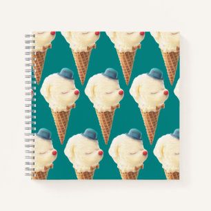 Smiling Bichon Ice Cream Pattern Teal Art Notebook