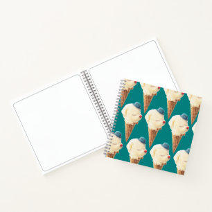 Smiling Bichon Ice Cream Pattern Teal Art Notebook