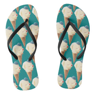 Smiling Bichon Ice Cream Pattern Teal Art Thongs