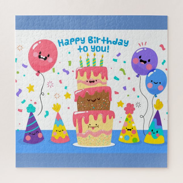 Smiling Birthday Cake And Balloons Jigsaw Puzzle (Vertical)