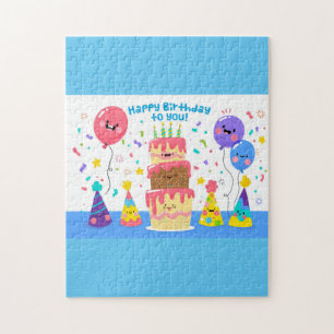 Smiling Birthday Cake And Balloons Jigsaw Puzzle