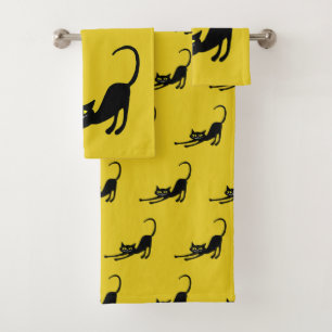 Smiling Black Cat Bath Towel Set