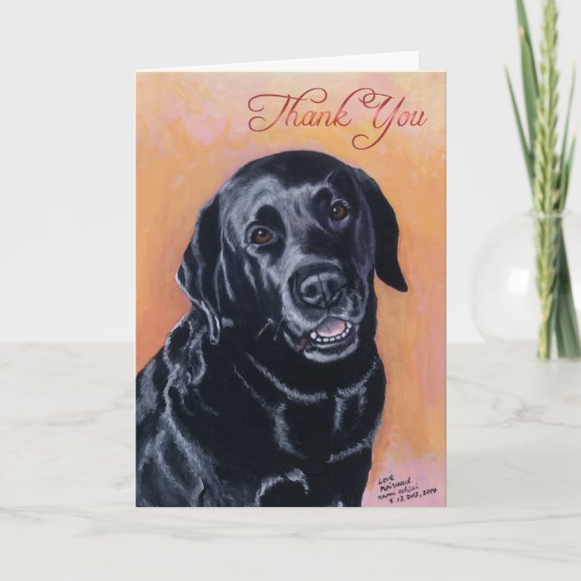 Smiling Black Labrador Painting Thank You Card (Front)