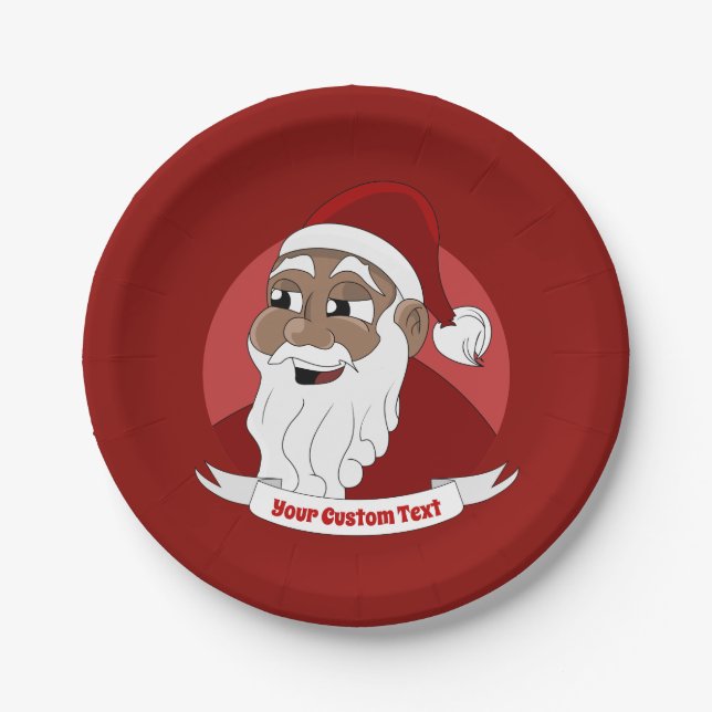 Smiling black Santa Claus cartoon Paper Plate (Front)