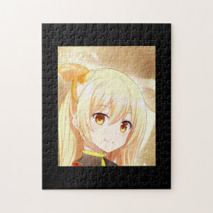 Smiling blonde girl with amber eyes anime manga jigsaw puzzle