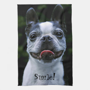 Smiling Boston Terrier Tea Towel