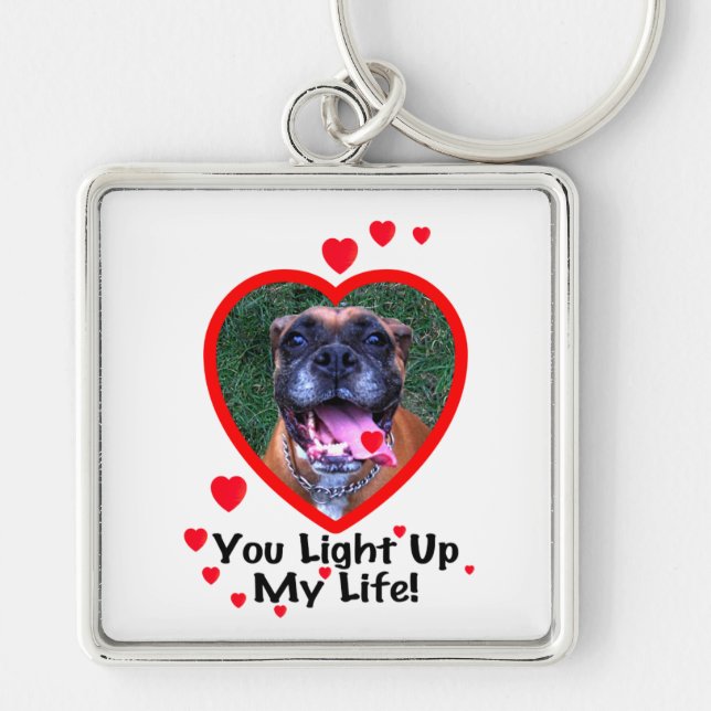 Smiling Boxer Dog Square Keychain (Front)