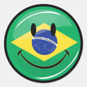 Smiling Brazilian Flag Classic Round Sticker