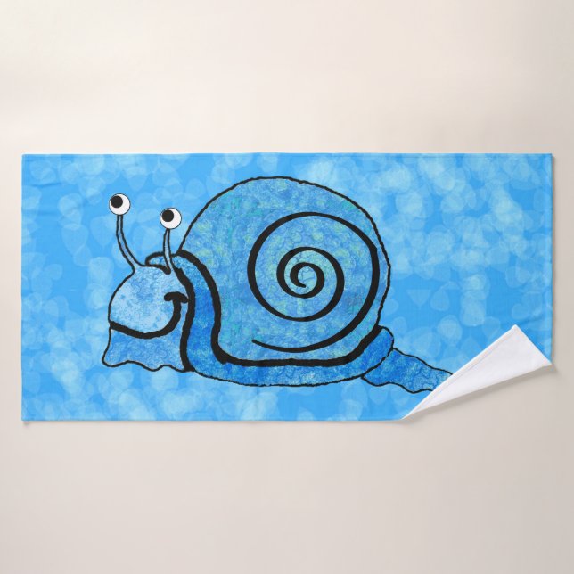 Smiling Bright Aqua Blue Cartoon Snail Patterned Bath Towel Set (Bath Towel)
