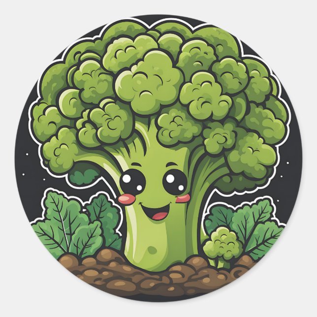 Smiling Broccoli Garden Classic Round Sticker (Front)