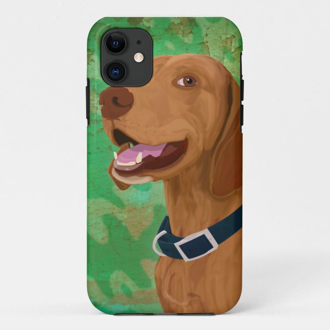 Smiling Brown Vizsla on Green Background Case-Mate iPhone Case (Back)