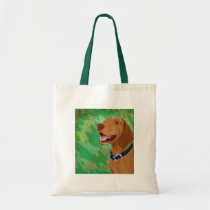 Smiling Brown Vizsla on Green Background Tote Bag