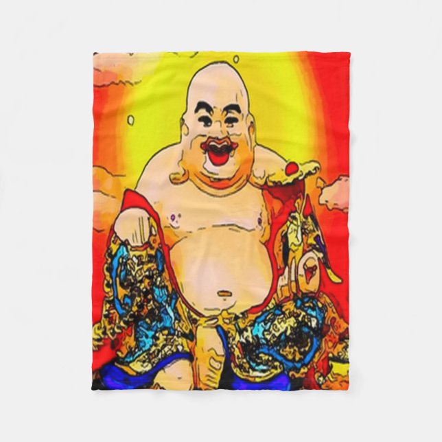 Smiling Buddha Graphic Art Fleece Blanket (Front)
