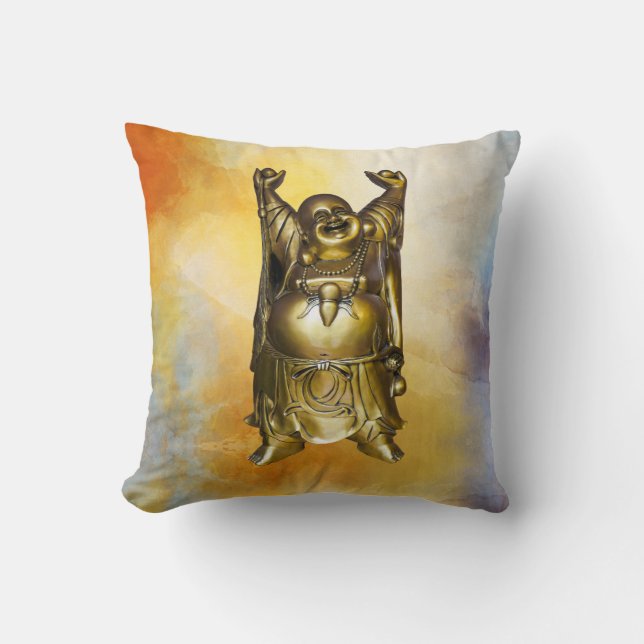 Smiling buddha orange tie dye cushion (Front)