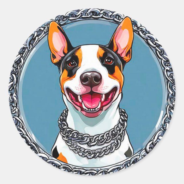 Smiling Bull Terrier 🐶 Happy Cute Dog Portrait 💛 Classic Round Sticker (Front)