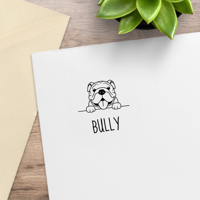 Smiling Bulldog Pet Custom Name Rubber Stamp (Creator Uploaded)