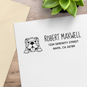 Smiling Bulldog Pet Return Address Rubber Stamp