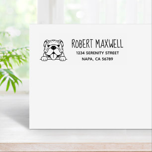 Smiling Bulldog Pet Return Address Rubber Stamp