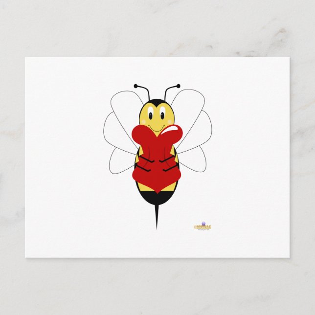 Smiling Bumble Bee Hugs Heart Postcard (Front)