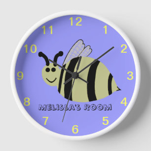 Smiling Bumble Bee Kids Numbered Purple Wall Clock