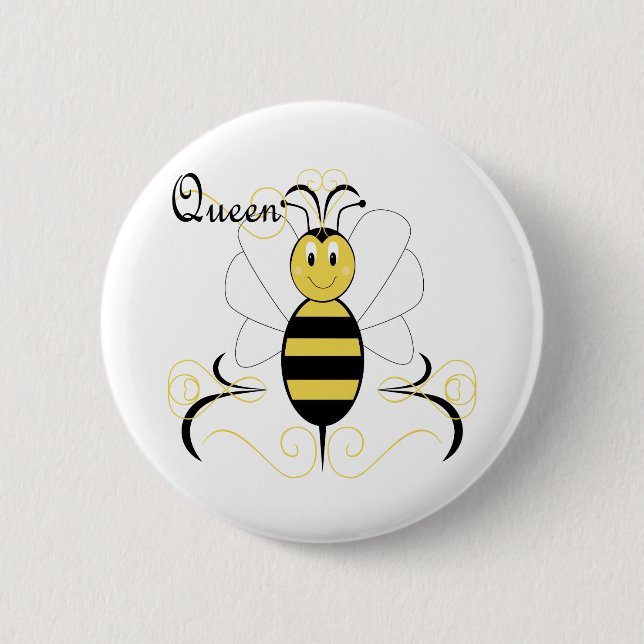 Smiling Bumble Bee Queen Bee Button (Front)