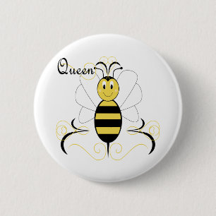 Smiling Bumble Bee Queen Bee Button
