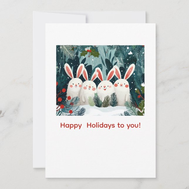 Smiling Bunnies Christmas Custom Holiday Card (Front)