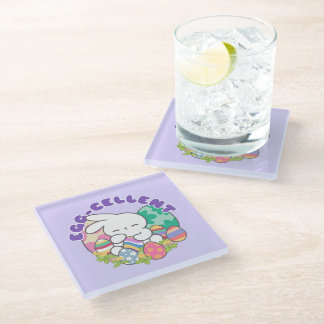Smiling Bunny & Easter Eggs - Egg-cellent Spring Glass Coaster