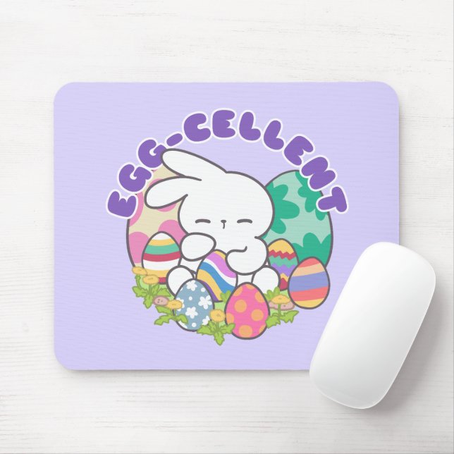 Smiling Bunny & Easter Eggs - Egg-cellent Spring Mouse Pad (With Mouse)