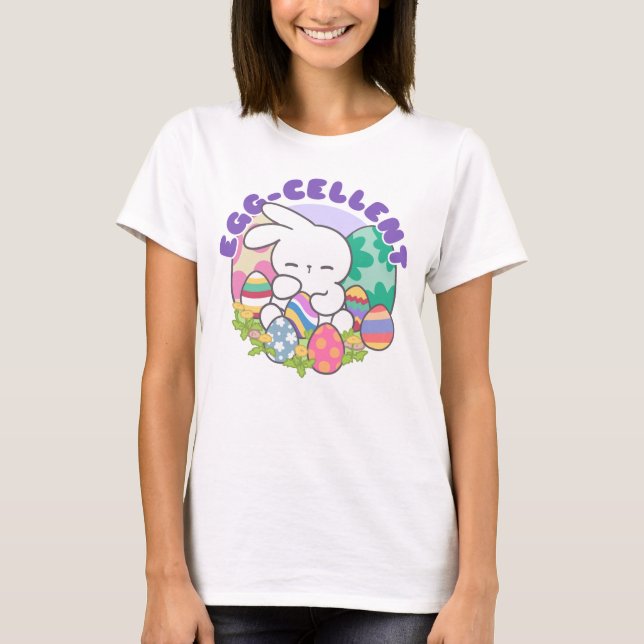 Smiling Bunny & Easter Eggs - Egg-cellent Spring T-Shirt (Front)
