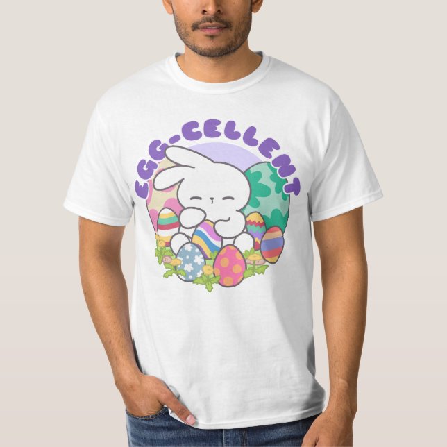 Smiling Bunny & Easter Eggs - Egg-cellent Spring T-Shirt (Front)