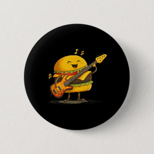 Smiling Burger with Guitar for Fast Food Rocker 6 Cm Round Badge
