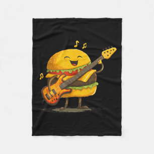 Smiling Burger with Guitar for Fast Food Rocker Fleece Blanket