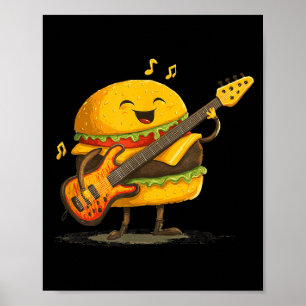 Smiling Burger with Guitar for Fast Food Rocker Poster