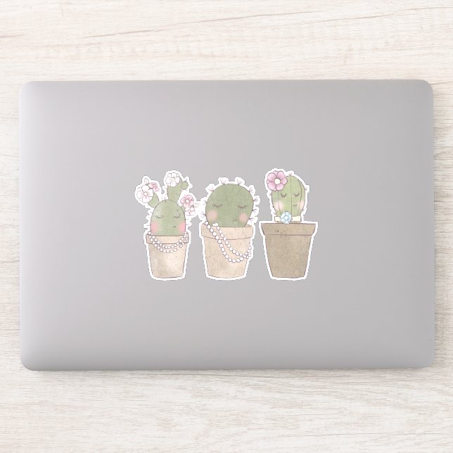 Smiling Cactus Trio Watercolor Design (Computer)