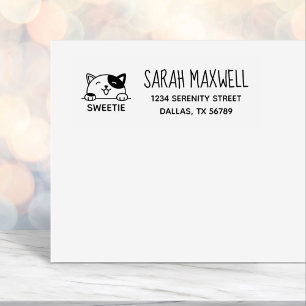 Smiling Calico Cat Pet Name Address Self-inking Stamp
