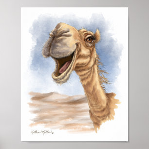 Smiling Camel Watercolor Cartoon Poster