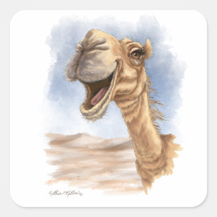 Smiling Camel Watercolor Cartoon Square Sticker