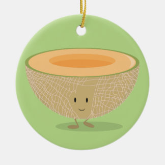 Smiling Cantaloupe Fruit Food Christmas Ceramic Ornament