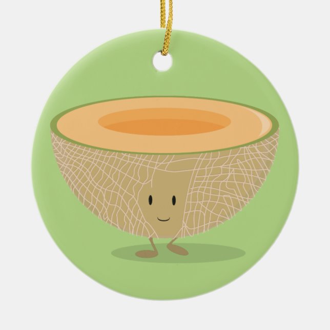 Smiling Cantaloupe Fruit Food Christmas Ceramic Ornament (Front)