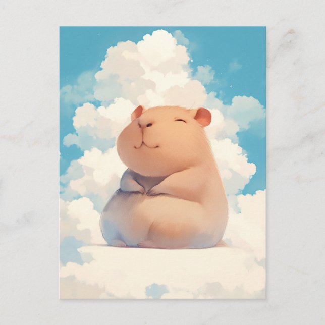 Smiling Capybara Sitting on Soft White Cloud Postcard (Front)